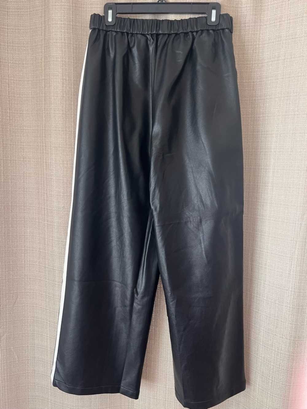 Maeve Anthropologie Black Faux Leather Pull On Track Pants Wide Leg Side Stripe - Picture 4 of 8